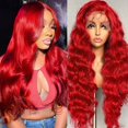 thumbnail image 1 of Peluca JINNOO de pelo humano rojo ondulado con encaje en la parte delantera, 20 pulgadas, densidad del 200%, 1 of 6