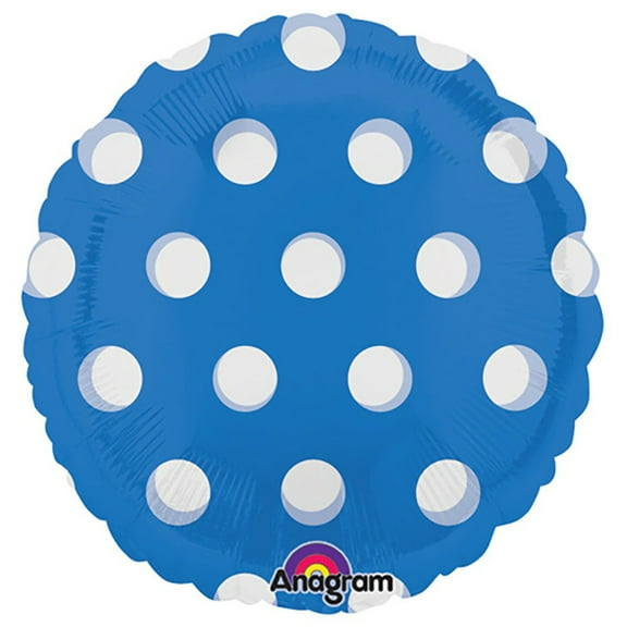 18 inch Circle- Dots Blue Anagram Foil Mylar Balloon - Party Supplies Decorations