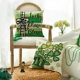 thumbnail image 2 of Happy ST Patricks Day Lucky Charm Blessed Hat Clover Stripes Throw Pillow Covers, 16 x 16 Inch Buffalo Plaid Bow Shamrocks Decoration for Sofa Couch Set of 4, 2 of 6