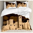 thumbnail image 1 of Colorado Duvet Cover Set King Size, Mesa Verde National Park Historical Cliff Palace Monument Illustration, Decorative 3 Piece Bedding Set with 2 Pillow Shams, Brown and Sand Brown, by Ambesonne, 1 of 3