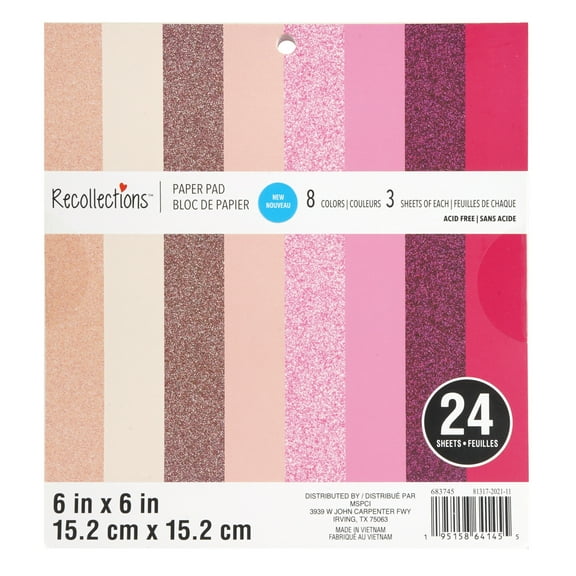 Recollections Pink Paper Pad, 6" x 6", 12 Pack