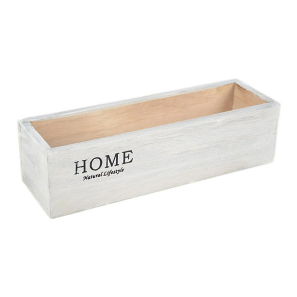 Bandeja de almacenamiento multifuncional, jardinera de madera, escultura, maceta rectangular Blanco