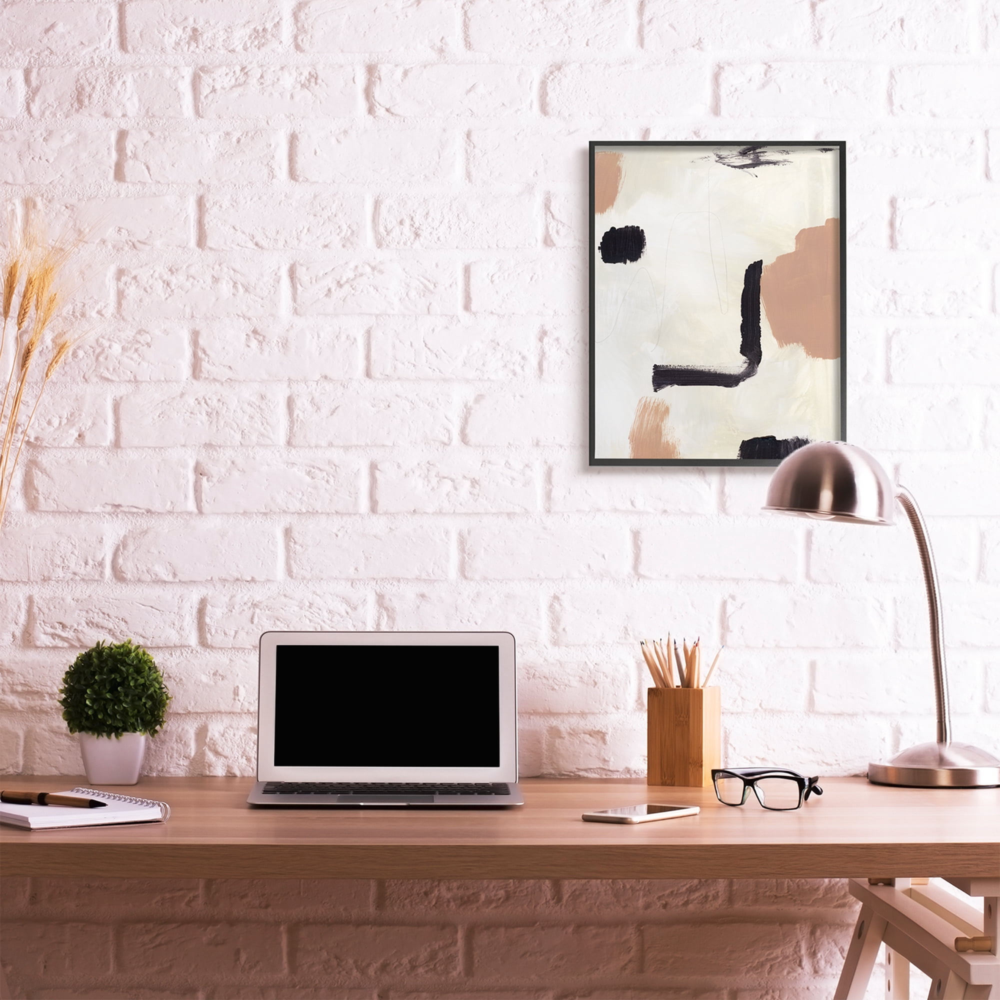 Stupell Industries Soft Tone Neutral Abstraction Beige Black Design Black Framed, 24 x 30, Design by Victoria Barnes