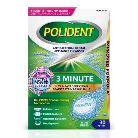 Polident 3 Minute Antibacterial Dental Appliance Cleanser Tablets, Retainer Cleaner Tablets, 30 Count