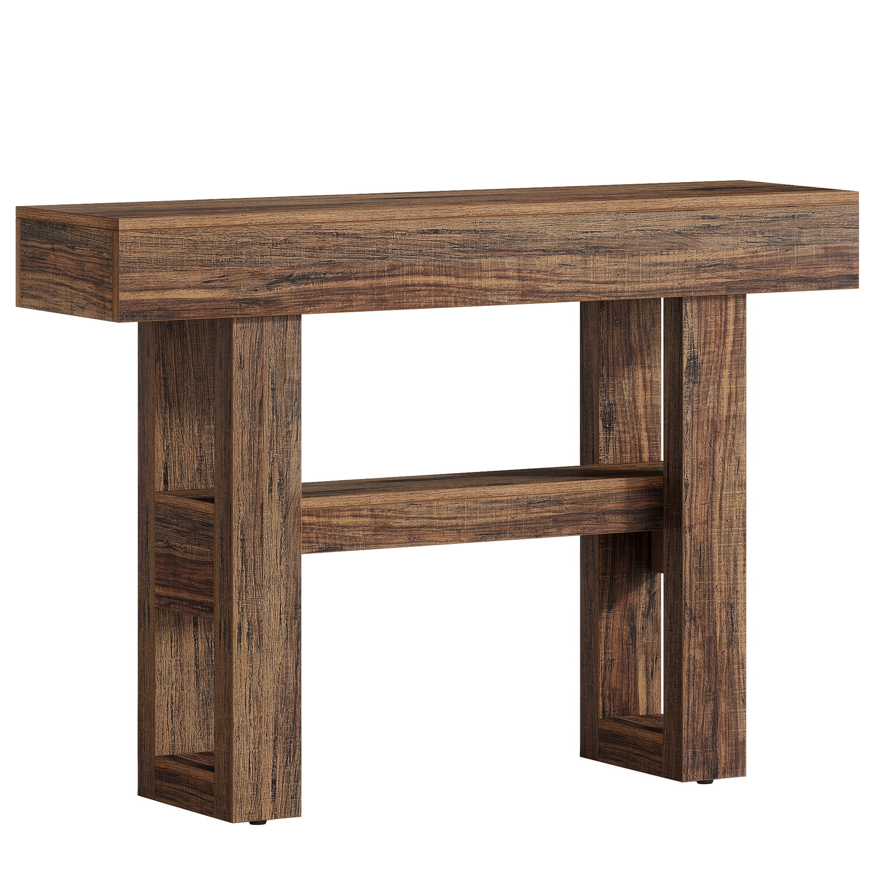 Fnova 41.34" Farmhouse Console Table, Narrow 2-Tier Wood Entryway Table with Storage Shelf, Sofa Table for Living Room, Hallway, Behind Couch, Dark Brown