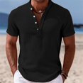 thumbnail image 4 of Zimjoy Men's Henley Shirts Casual Short Sleeve Bamboo Linen Band Collar Shirt Summer Button Basic Tee Black L, 4 of 5