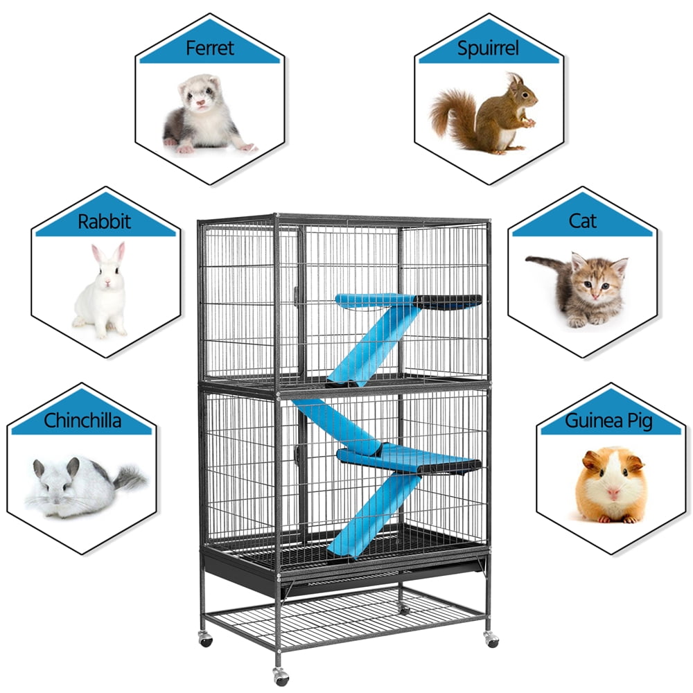 Alden Design 2-Story Rolling Metal Small Animal Cage with Removable Ramps & Platforms for Adult Rats, Chinchillas, Guinea Pigs