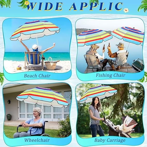 2 Pcs Automatic Chair Umbrella with Universal Clamp 44" UPF 50+ Portable Clamp on Beach Chair Adjustable Wheelchair Umbrella for Outdoor Patio Parasol