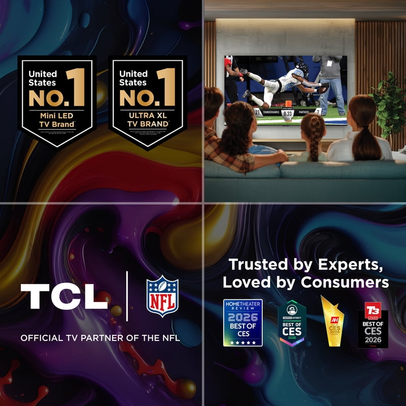 TCL 75" Q Series QLED 4K UHD HDR Smart Google TV (NEW 2025) - Dolby Vision, Dolby Atmos, Motion Rate 240, HDR 10+, Auto Game Mode - 75Q51K display and camera view