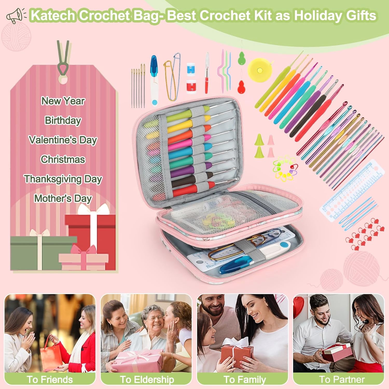 Crochet Hooks Set with Case, 73-Piece Crochet Hooks Kit Ergonomic Aluminum Alloy Crochet Hook Colorful Crochet Needles for Making Socks, Gloves, Bag, Hat, Sweater