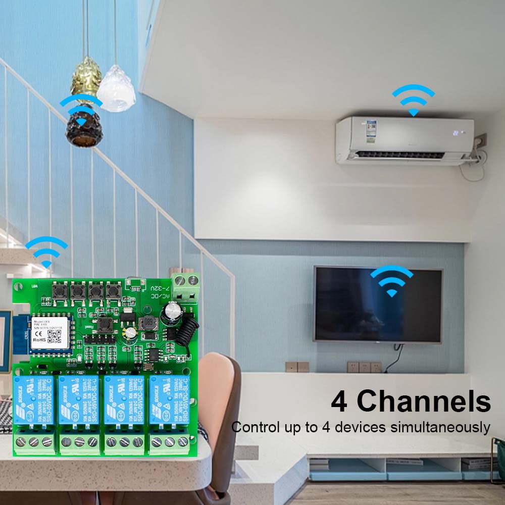 Tuya 4 Gang wifi Switch Relay Module 110v 220v 230v AC 85-250V Dry Contact 4CH Din Rail Controller Timer For Motor ,Light, Lamp ,Alexa Work