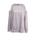 thumbnail image 4 of QUINDOS Women Hoodie Cold SHoulder Women's Sweatshirts Casual Plain Long Sleeve Crew Neck Pullover Tops, 4 of 5
