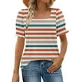 thumbnail image 2 of Tops for Women Summer Casual Ruffle Trim Sleeve Square Neck T-Shirts, Striped Printed Loose Fit Blouse, Stylish and Comfortable Short Sleeve Top, Limited Time Off, 2 of 6