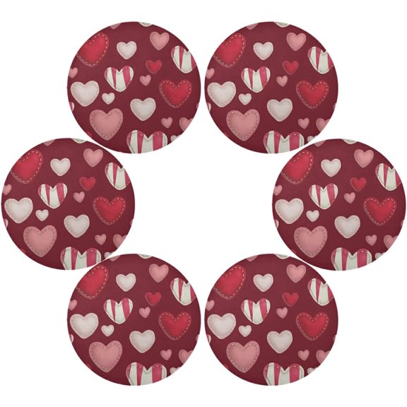 SKYSONIC Valentine's Day Love Heart Round Placemats for Dining Table Non-Slip Heat-Resistant Polyester Table Mats Set of 6 Washable Table Mats for Kitchen Dining Table Decoration