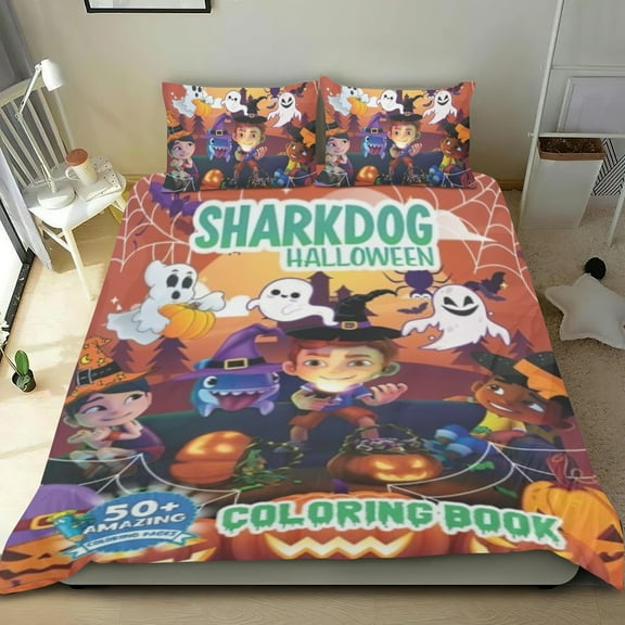 sharkdog Themed Bed Sheet Set Three Piece Set 53x79 In ches Comfortable And Skin Friendly Unique Design Creating A Star Studded Night Home Decor Gifts For Family Friends fans