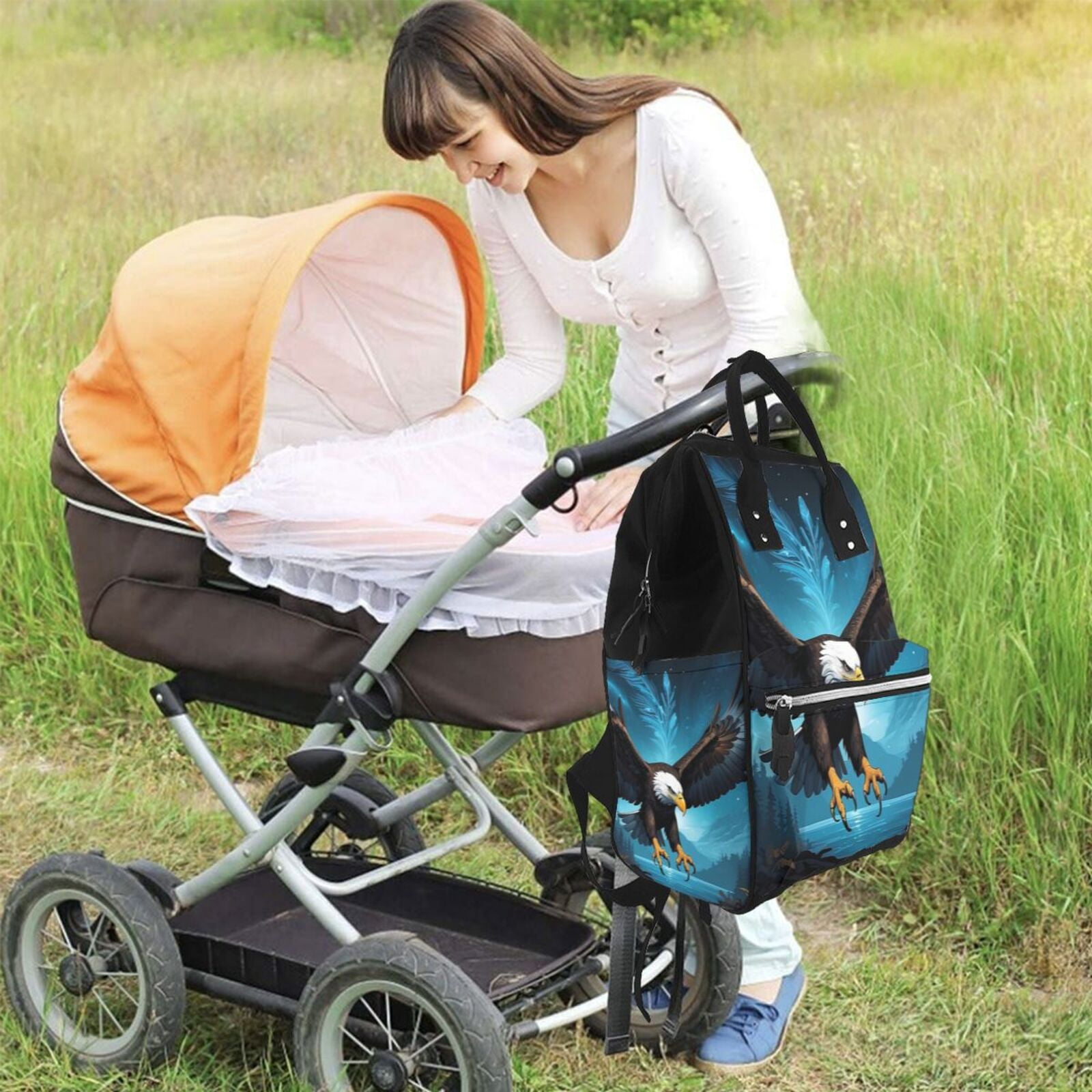 Defioc Night Sky Forest Bald Eagle for Baby Diaper Bag Backpack - Baby Bag for Boys & Girls - Diaper Backpack - Large Travel Diaper Bags- Baby Registry Search & Shower Gifts