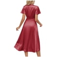 thumbnail image 5 of Mefallenssiah Robe Midi Longue Décontractée d'Été pour Femmes à Manches Courtes Col en V Unie Sexy Fluide, 5 of 5