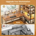 thumbnail image 5 of L-Shaped Desk with LED Lights & Hutch, Reversible Corner Computer Desk with Storage Shelves & Glass Cabinet, Writing Desk for Home Study, Rustic Brown, 5 of 9