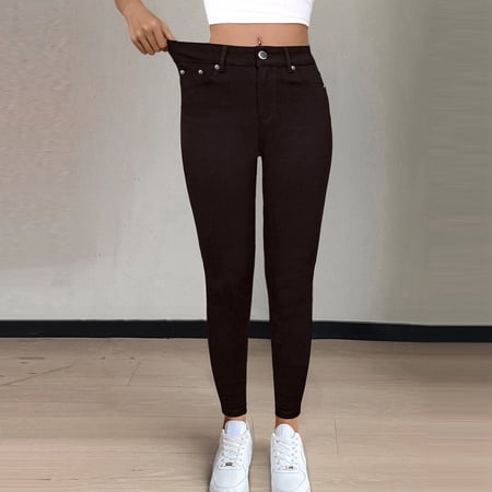 BUWTTER Pants for Women High Waist Stretch Skinny Jeans Casual Streetwear Denim Comfortable Figure Ladies Trousers Womens Slacks for Work Brown XL
