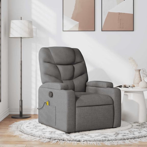 vidaXL Dark Gray Fabric Recliner Chair, 6-Point Vibration Massage, Adjustable Backrest & Footrest