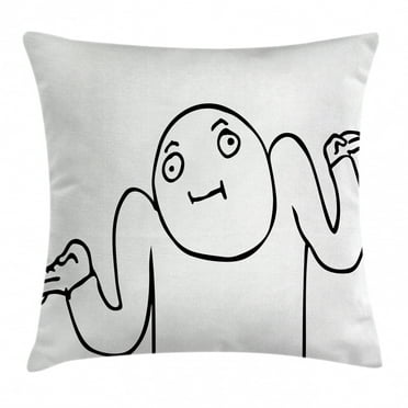 Humor Decor Throw Pillow Cushion Cover, Whatever Guy Meme Confusion Gesture Label Creative Drawing Rage Makers Design, Decorative Square Accent Pillow Case, 16 X 16 Inches, Black White, by Ambesonne