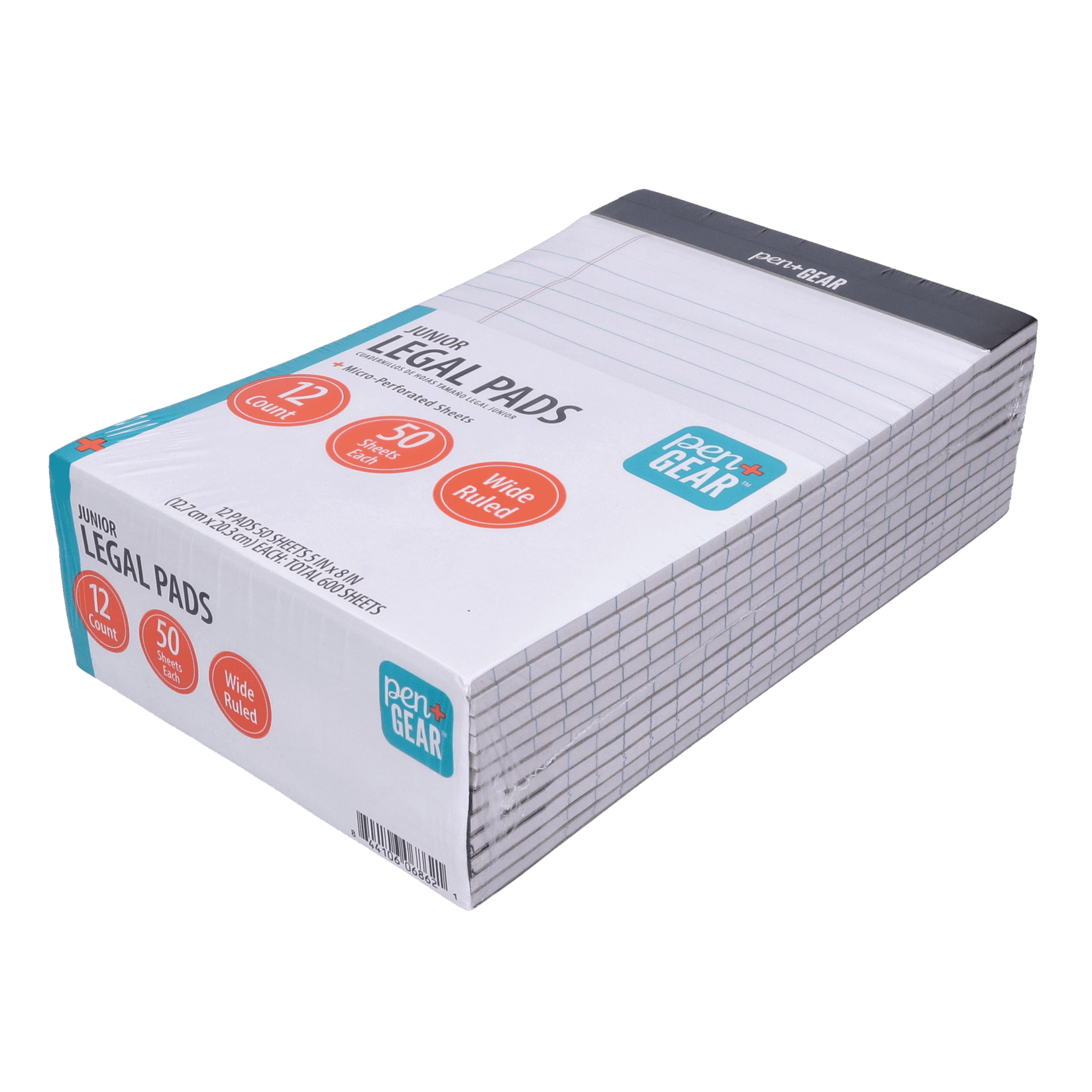 Pen+Gear Junior Legal Pads, Wide Ruled, 5"x8", White Paper, 50 Sheets per Pad, 12 per Pack