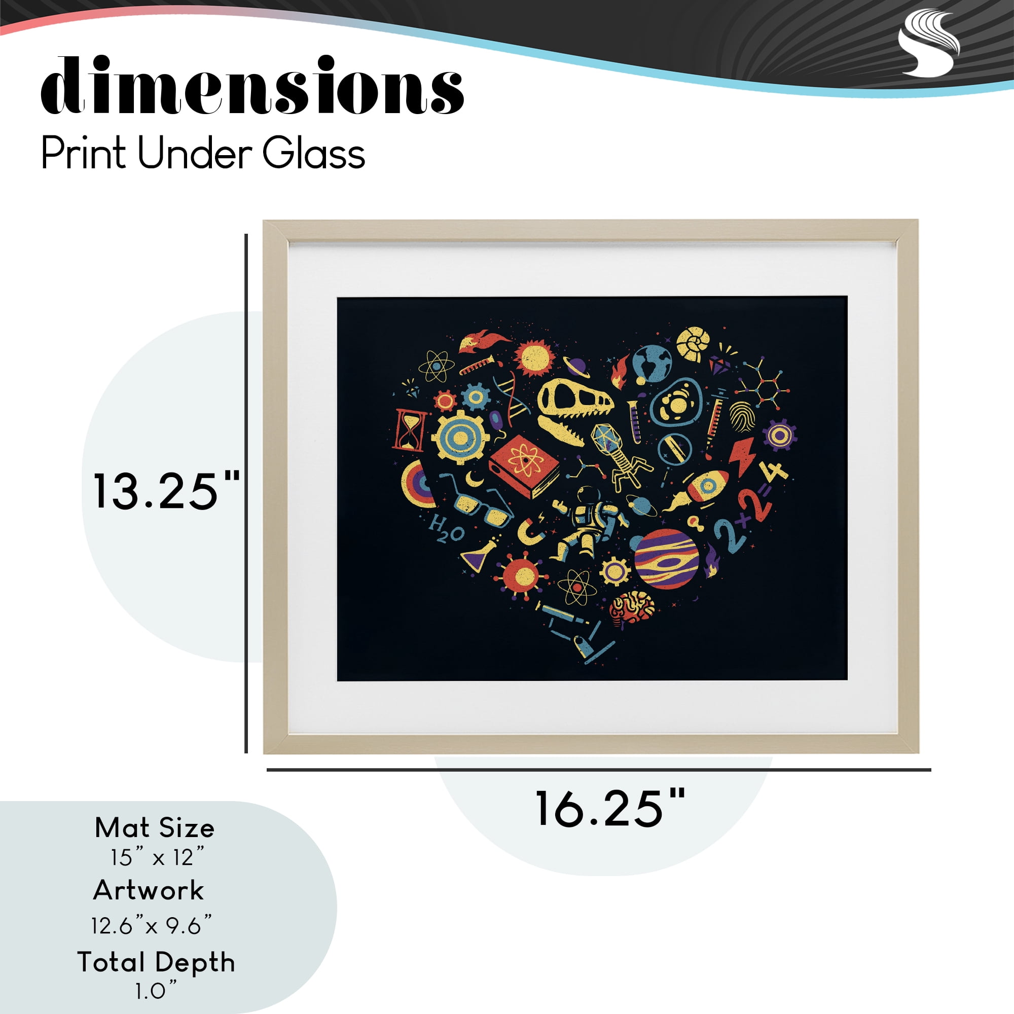 Stupell Industries Retro Science Heart Birch Framed Print Under Glass, design by Tobe Fonseca