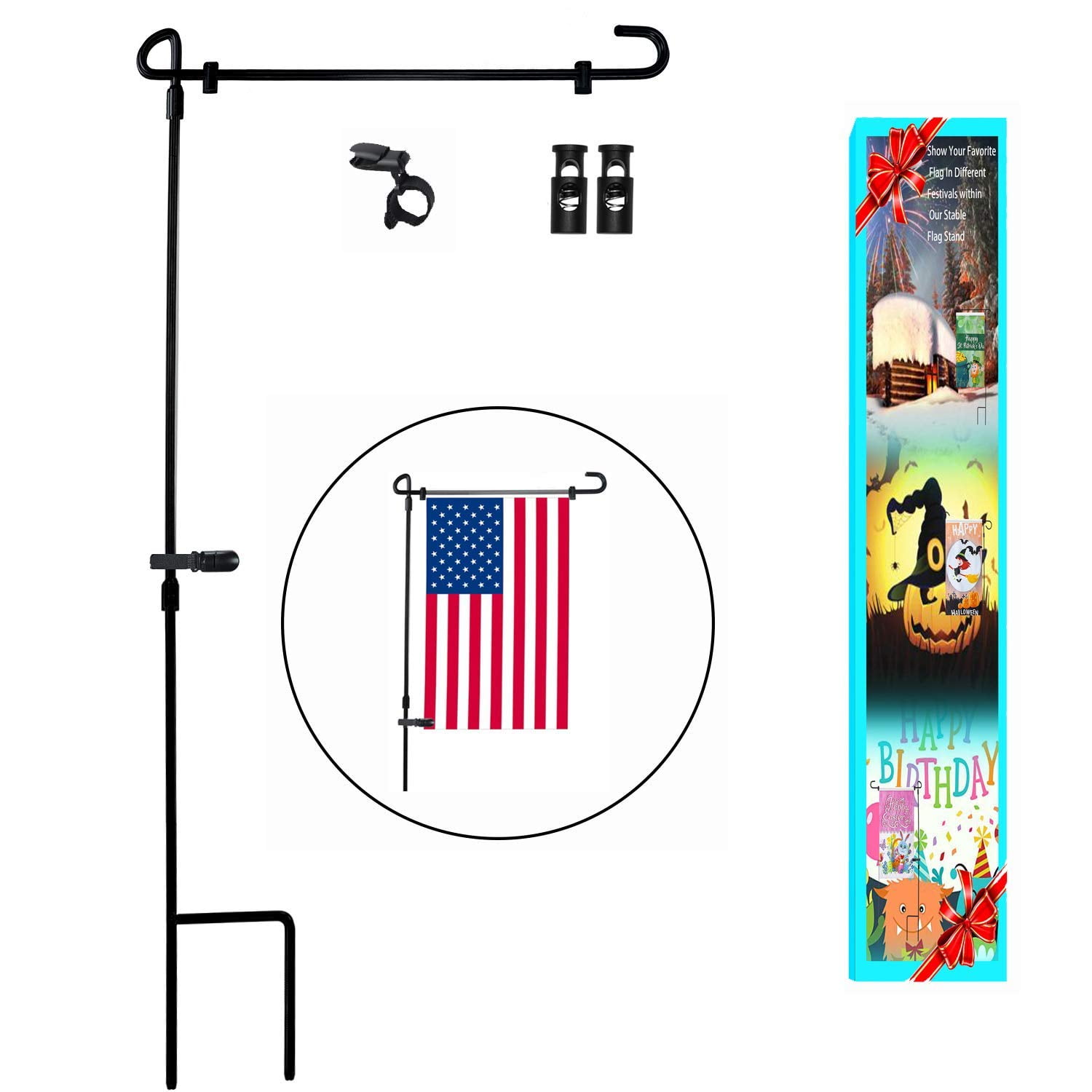 HOOSUN Garden Flag Stand Yard Flag stand Pole Holder 36.5 H x 16.5 W Fits 12.5 x 18 flag without flag 