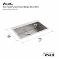 thumbnail image 2 of Kohler Vault Large Single Bowl Kitchen Sink With Four-Hole Faucet Drilling, 33 In Long X 22 In. Wide X 9 In. Deep, Stainless, 2 of 7