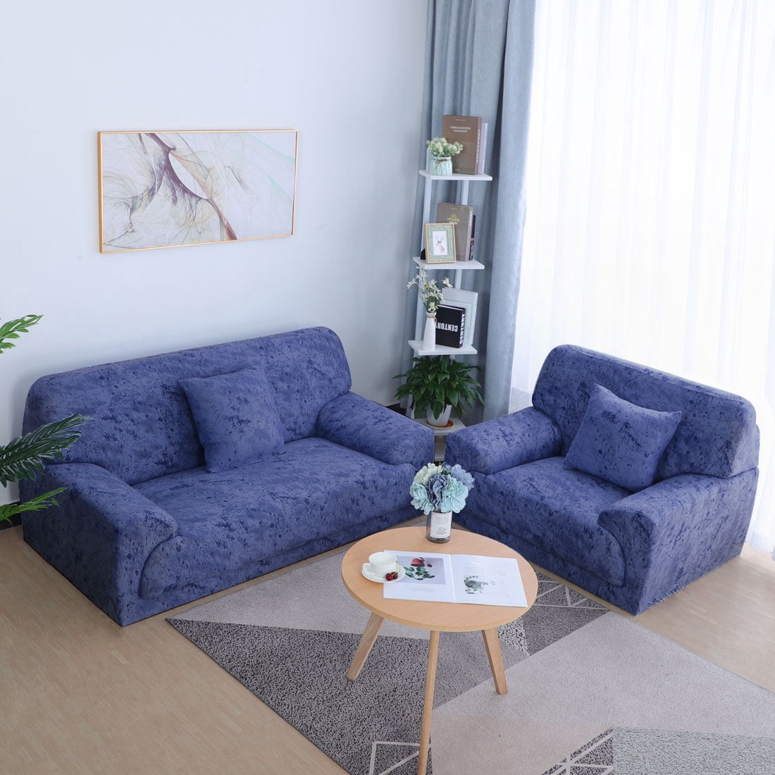 Unique Bargains 1-Piece Traditional Artistic loveseat cover, Navy Blue