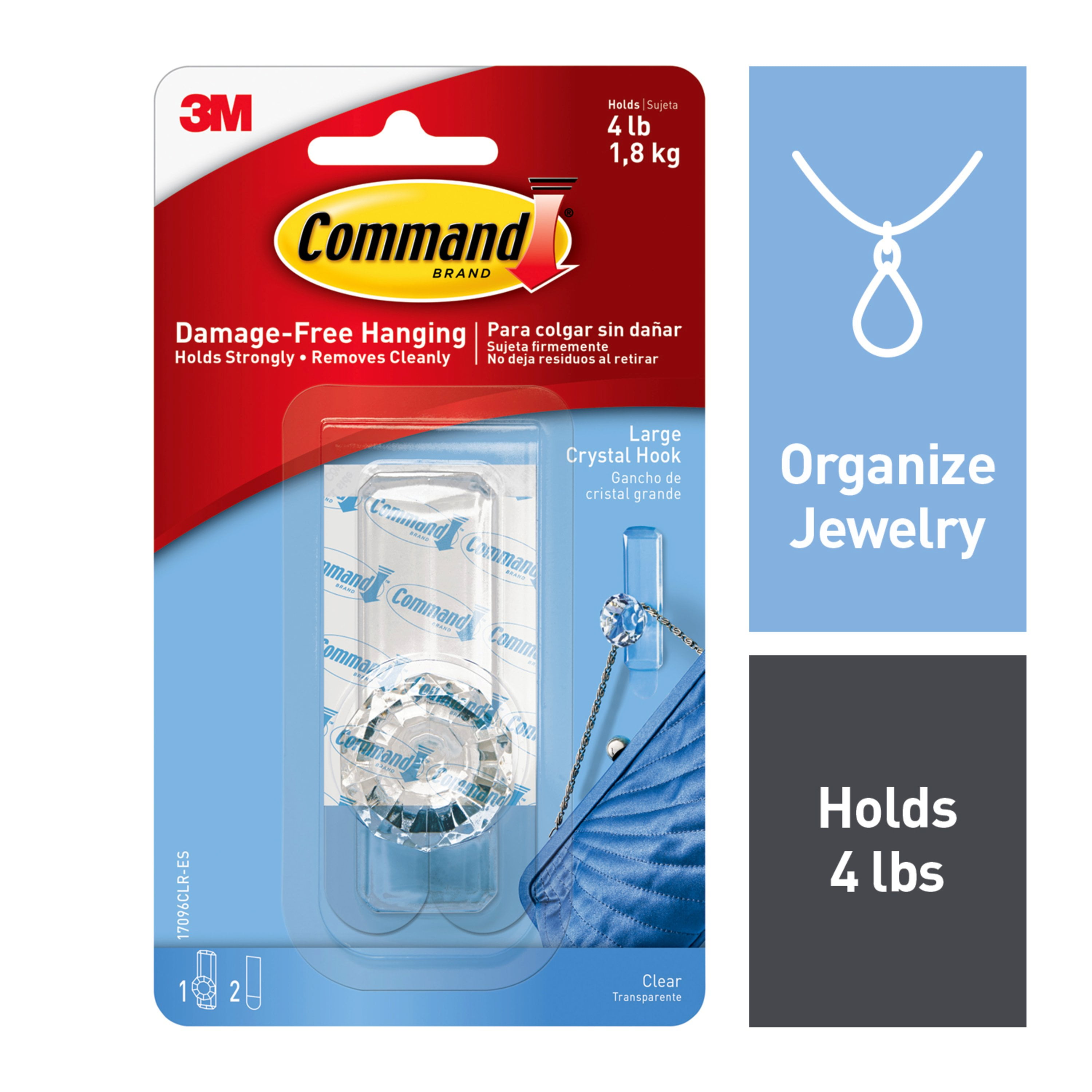 Command Clear Large Crystal Hook, 1 Hook, 2 Strips/Pack