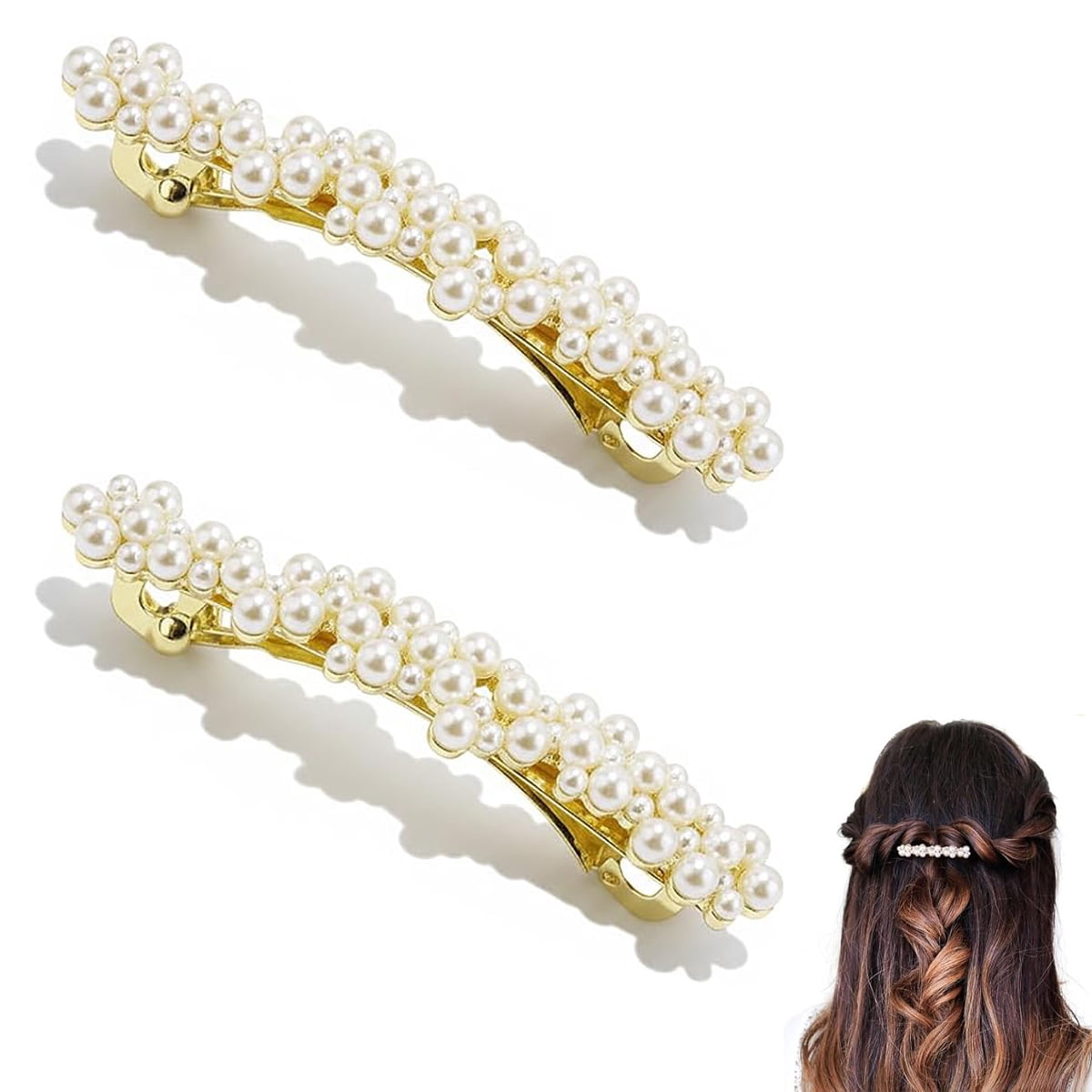 Gold Crystal Pearl Hair Clip, Rhinestone Hair Pin, Bridal 