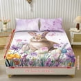 thumbnail image 2 of COEQINE Twin Size 3 Piece Sheet Set, Stay in Place Fade Resistant Cooling Bed Sheets with All Around Elastic Cozy Bedsheet & Pillowcases for Easter Decor, Cute Bunny Floral Violet, 2 of 5
