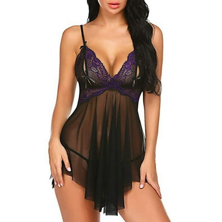 

MEGAWHEELS Sexy Lingerie Lace Hot Transparent Nightdress Ladies Pajamas