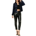 thumbnail image 3 of INSPIRE CHIC Women's Sequin Jacket Zipper Closure Hidden Pockets Bomber Jacket S Navy, 3 of 8