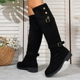 thumbnail image 4 of Rokment Black over The Knee High Boots for Women 2025 Winter Fall Fashion Suede Buckles Studded Low Heel Thigh High Dress Tall Boots Black Size 6.5, 4 of 8