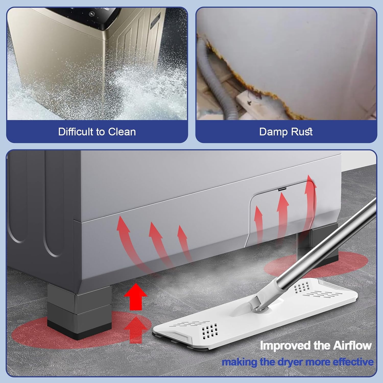 4Pcs Anti Vibration Pads for Washing Machine, Stops Washer Dryer Moving, Prevents Noise, Vibration Transfer, Antivibration Stabilizer Support Feet (Increase3.14in)