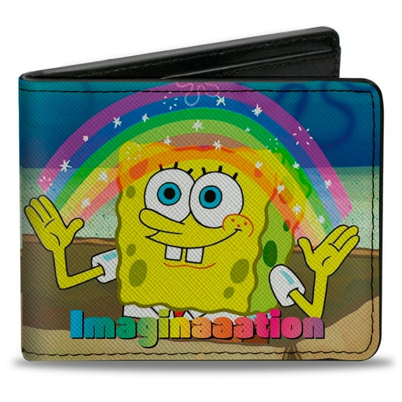 Nickelodeon Wallet, Bifold, SpongeBob SquarePants Imaginaaation Smiling Rainbow Pose, Vegan Leather