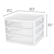 Sterilite Wide 3 Drawer Unit, Countertop and Desktop Organizer with Clear Storage Drawers, White