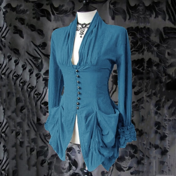 AOOCHASLIY 2023 Women Tops Women Long Sleeve Retro Lace Trim Button Up Vintage Irregular Tailcoat Outwear