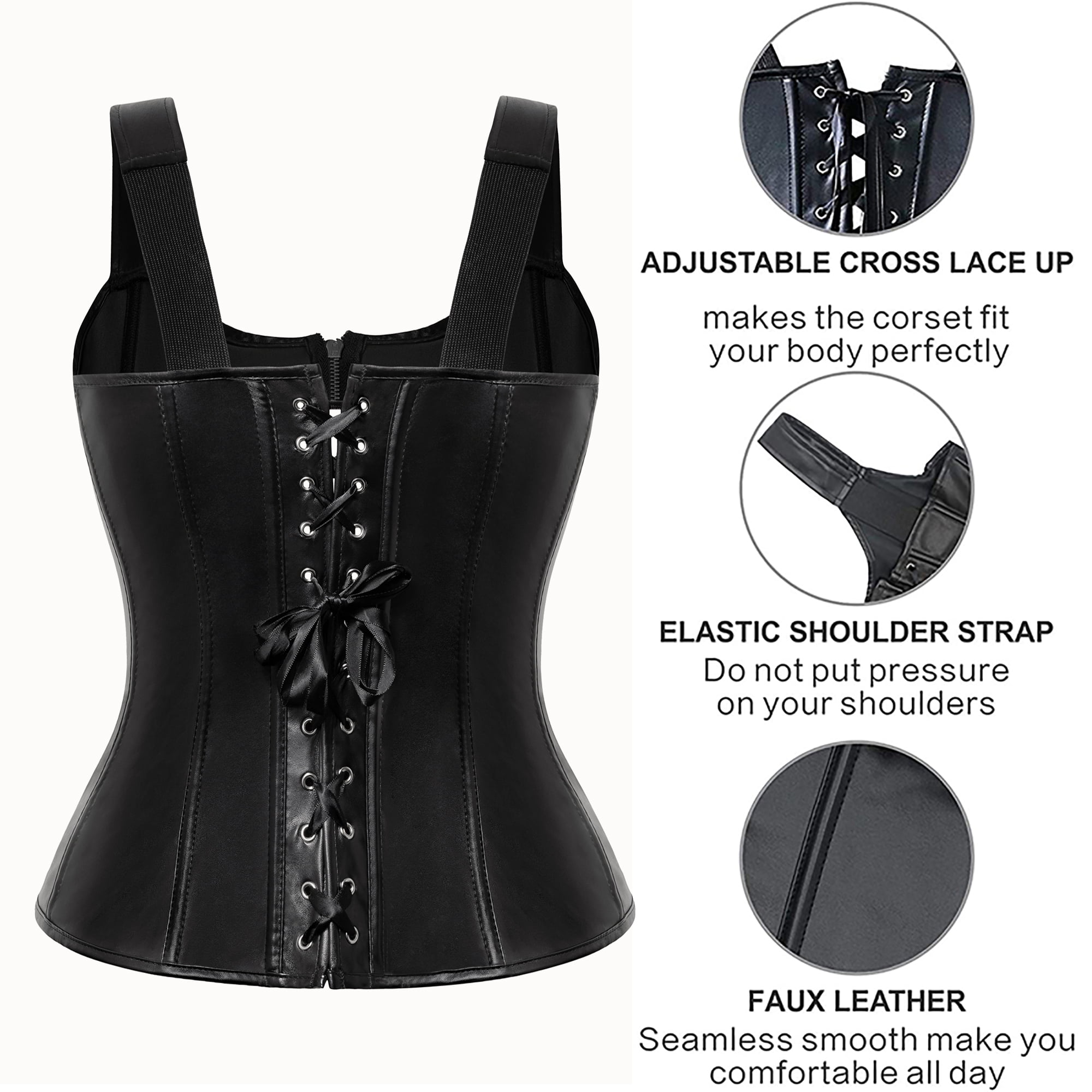 QRIC Women Sexy Steampunk Zipper Faux Leather Corset Bustier Top QRIC Women Sexy Steampunk Zipper Faux Leather Corset Bustier Top