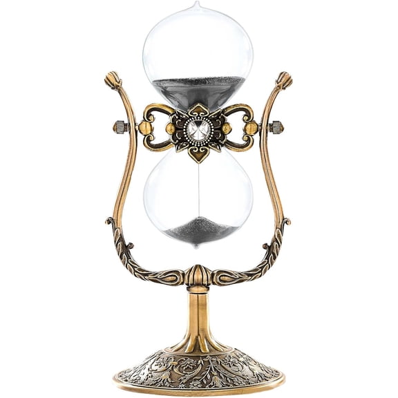 Vintage Engraving Hourglass, Rotating Sand Timer Clock, Unique Metal Sand Watch, Antique Brass Hour Glass Sandglass for Home, Desk, Office