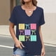 thumbnail image 2 of Corto para las Mujeres Casual Verano 2025 Pascua Impresión V-Cuello Camiseta, Ligero 95% Poliéster 5% Spandex Top para Toda la Temporada Hogar Y Diario, 2 of 7