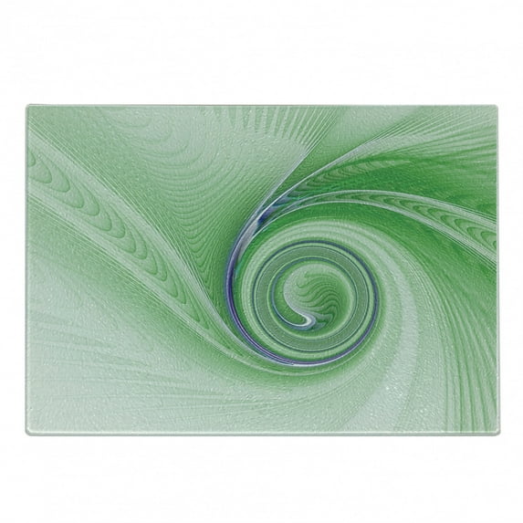 Spires Cutting Board, Curve Windsround Fixed Motif Continuously Increasing Spirals Computer Print, Decorative Tempered Glass Cutting and Serving Board, Small Size, Green, by Ambesonne