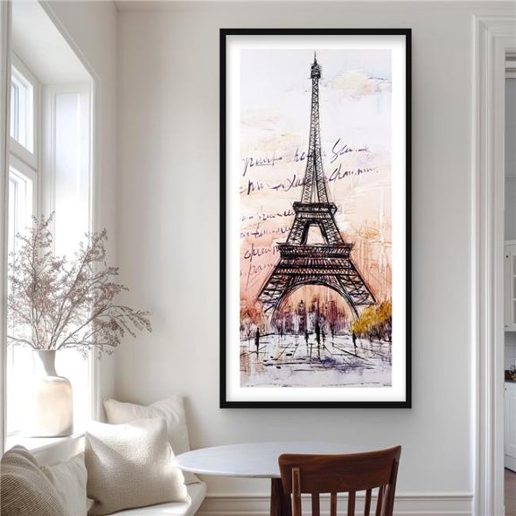 Begin Home Decor C1FM2448G06MQU 24 x 48 in. Eiffel Tower Sketch - Romantic Trees Framed Print for Decor