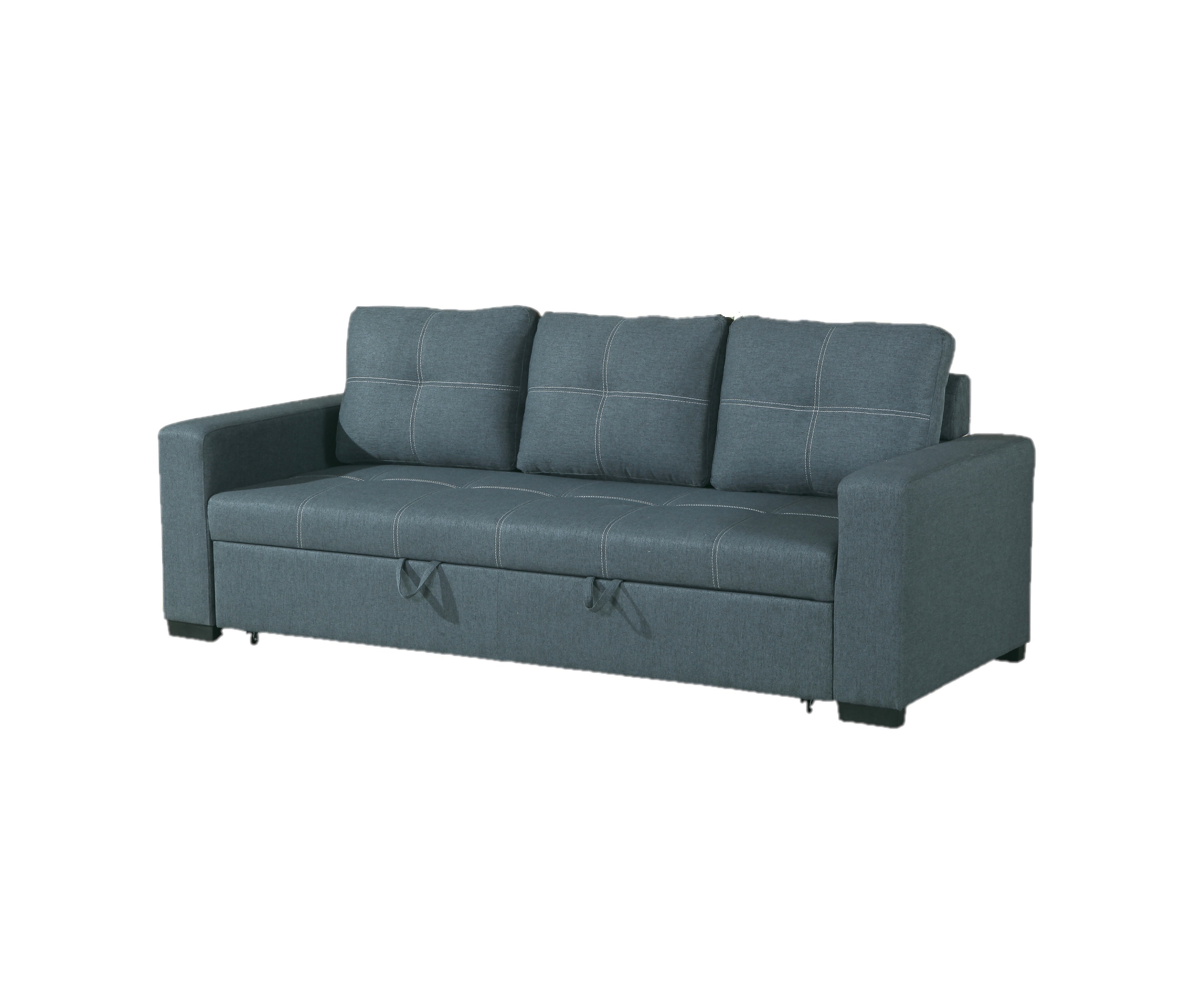 Convertible Sofa Bed Bobkona Living Room Sofa w Pull out Bed Accent Stitching Comfort Couch Blue Grey Polyfiber - image 3 of 5