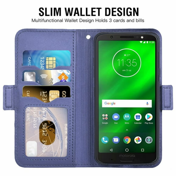 Étui de Cellulaire pour Motorola Moto G6 en Cuir, Étui de Cellulaire Motorola Moto G6, Étui de Protection à Rabat pour Motorola Moto G6, Bleu