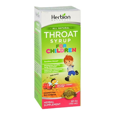 Herbion Naturals Throat Syrup For Children, Natural Cherry Flavor With Honey, 1.69