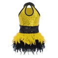thumbnail image 4 of TSSOE Kids Girls Sequin Jazz Dance Outfit Sparkle Ballet Gymnastics Leotard Feather Skirt Dress Performance Dancewear Yellow 8, 4 of 4