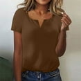 thumbnail image 2 of Lovskoo Summer Tops for Women 2024 V Neck Short Sleeve Trendy Solid Color Casual Top Shirt Brown, 2 of 8